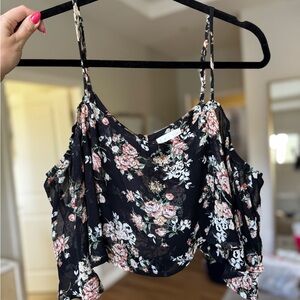 Floral Black Women's Crop Blouse